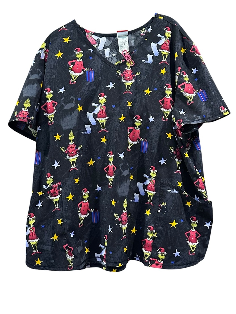 Dr. Seuss Grinch Christmas Scrub Top 3XL‎ Black Holiday Nurse Medical Uniform